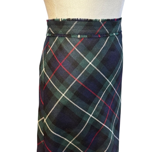 J CREW Vintage Tartan Plaid Wool Skirt Navy Green Fringe Hem Womens 6 - Picture 2 of 9